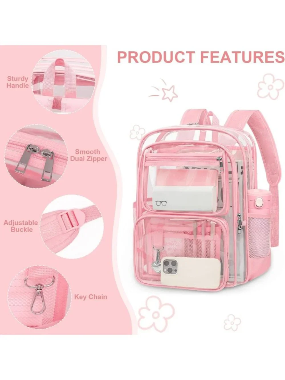 Large Clear Backpack for School, Heavy Duty Transparent Bookbag with Luggage